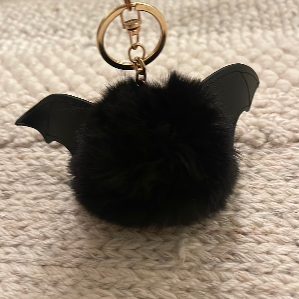 Fuzzy Black Bat Keychain